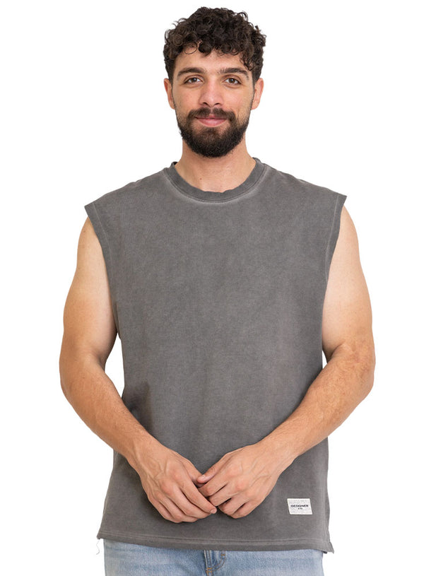 Black Washed Sleeveless T-Shirt