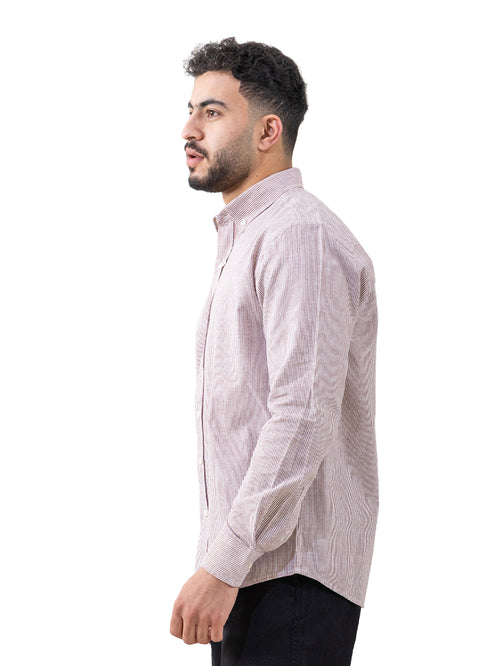 قميص كتان مقلم - تصميم 1 - بريك ريد