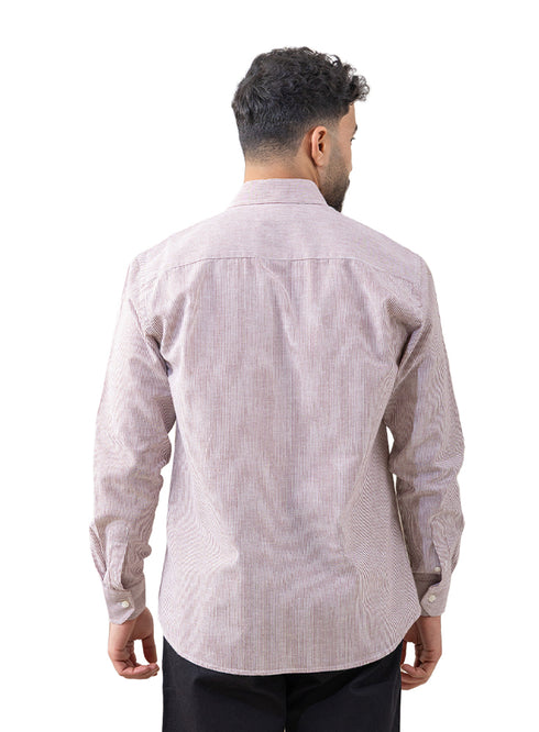 قميص كتان مقلم - تصميم 1 - بريك ريد