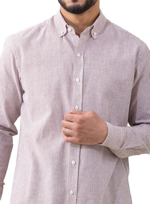 قميص كتان مقلم - تصميم 1 - بريك ريد