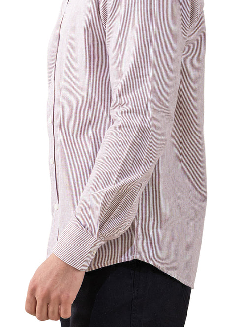 قميص كتان مقلم - تصميم 1 - بريك ريد