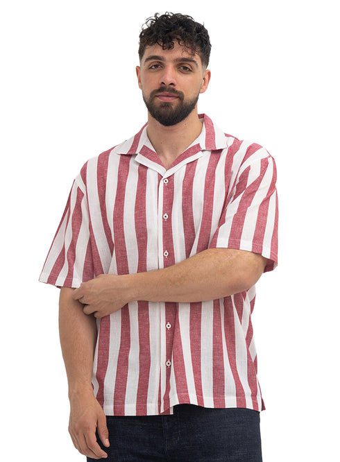 Brick Red - Design 6 Striped Tennis Collar Shirt