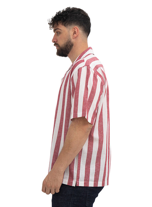 Brick Red - Design 6 Striped Tennis Collar Shirt