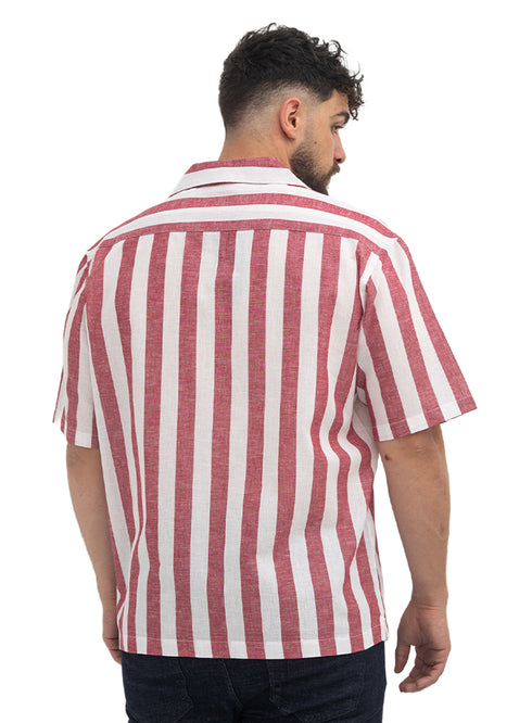 Brick Red - Design 6 Striped Tennis Collar Shirt