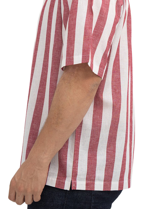 Brick Red - Design 6 Striped Tennis Collar Shirt