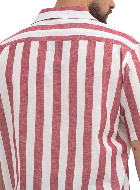 Brick Red - Design 6 Striped Tennis Collar Shirt