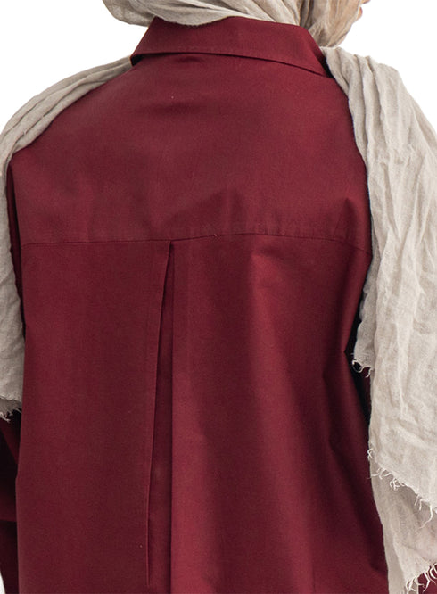 Brick Red Over Size Oxford Shirt