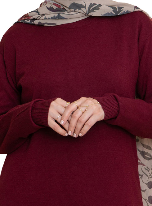 Brick Red Round Knit Pullover