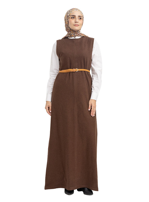 Brown W-Sleeveless Dress