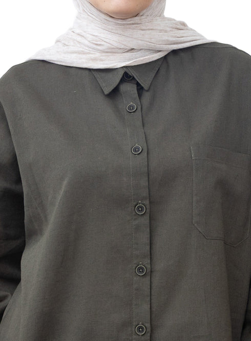 Cactus Pocket Over Size Linen Shirt