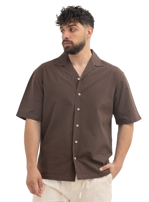 Chocolate Tennis Collar Linen Shirt
