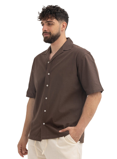 Chocolate Tennis Collar Linen Shirt
