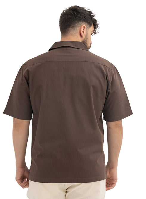 Chocolate Tennis Collar Linen Shirt