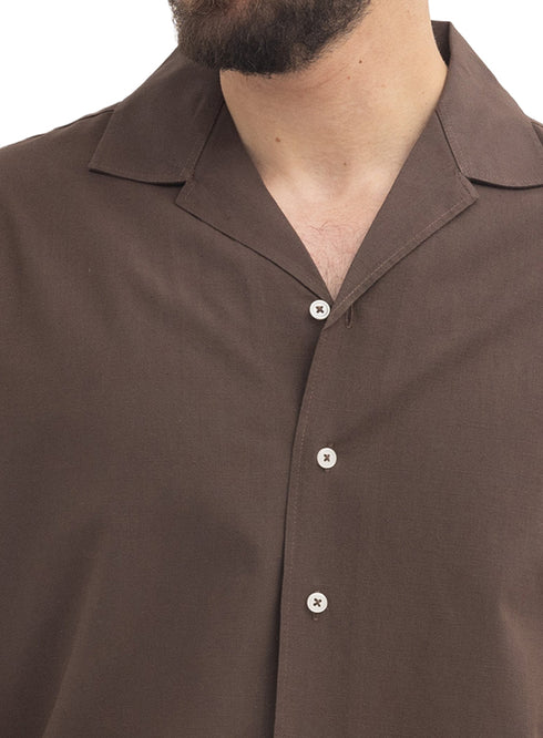 Chocolate Tennis Collar Linen Shirt