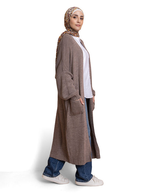 Coffee Knitted-Long Cardigan