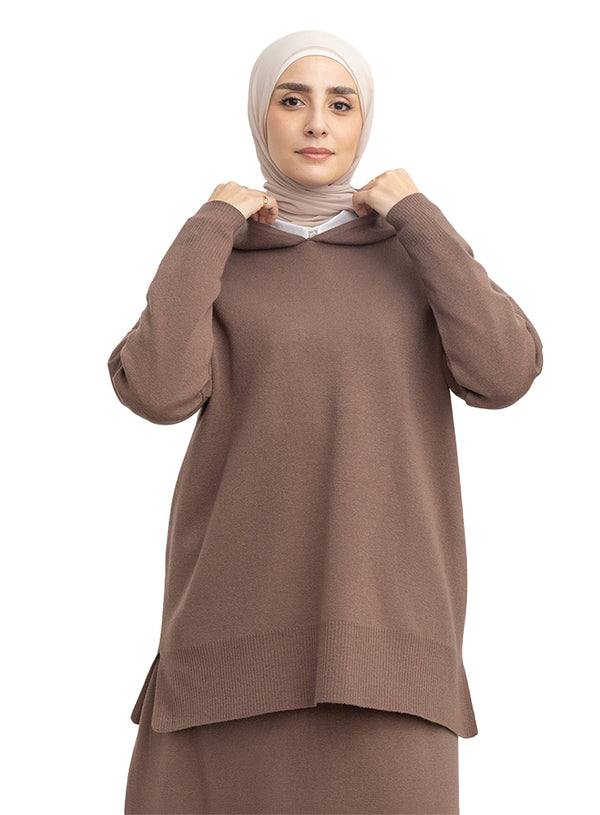 Coffee Over Size Knitted Hoodie