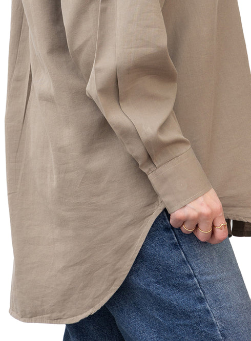 Coffee Pocket Over Size Linen Shirt