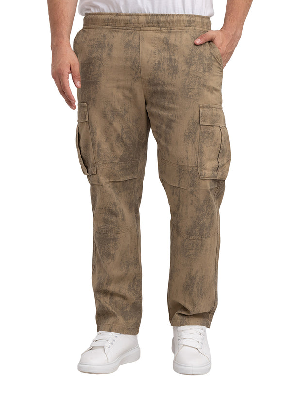 Coffee Printed Gabardine Cargo Pants
