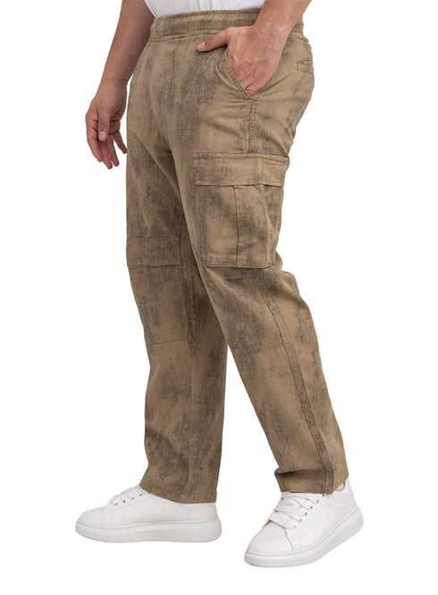 Coffee Printed Gabardine Cargo Pants