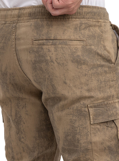 Coffee Printed Gabardine Cargo Pants