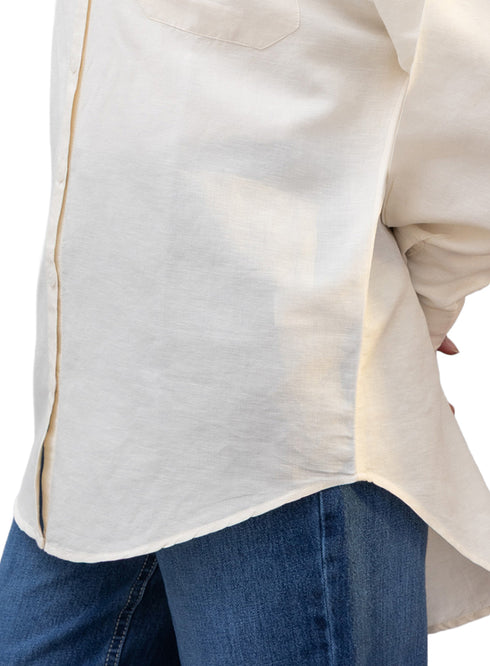 Creamy Pocket Over Size Linen Shirt