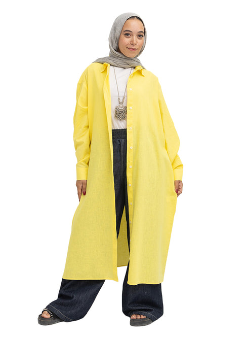 Cyber Yellow Linen Dress Shirt