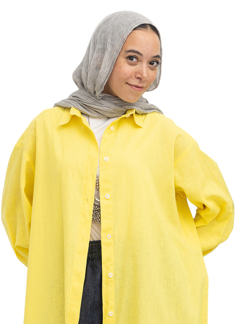 Cyber Yellow Linen Dress Shirt