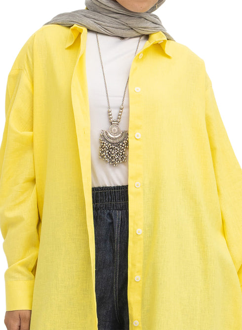 Cyber Yellow Linen Dress Shirt