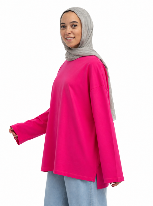 Flowery V-Over Size Long-Sleeve