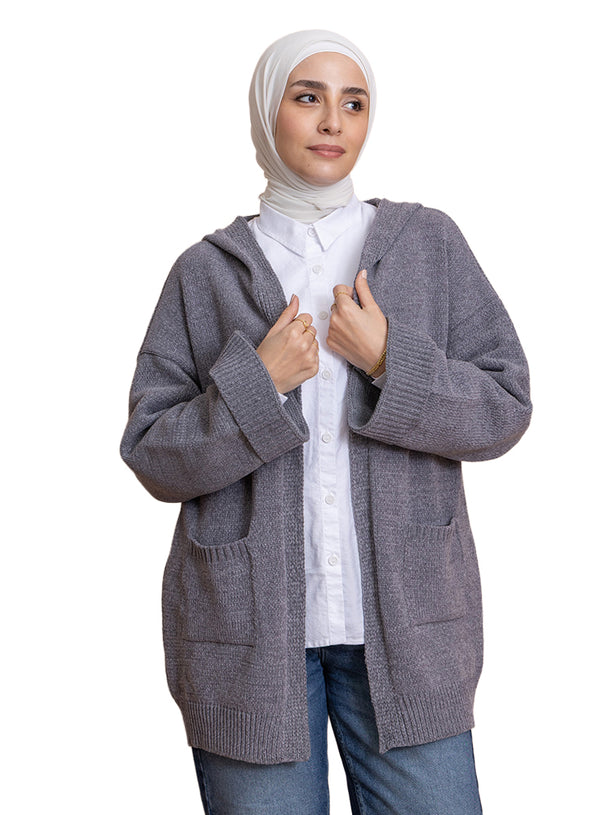 Forest Grey Pocket Velvet Cardigan