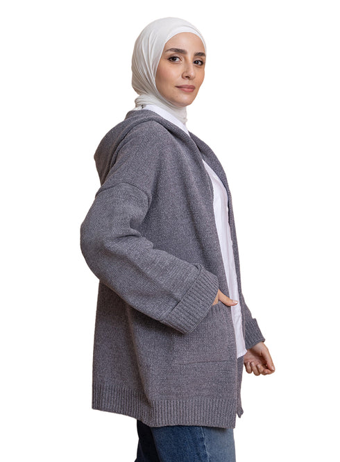 Forest Grey Pocket Velvet Cardigan