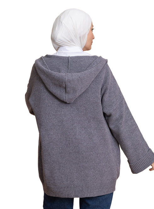 Forest Grey Pocket Velvet Cardigan