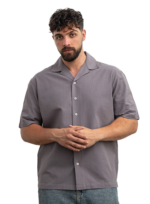 Forest Grey Tennis Collar Linen Shirt