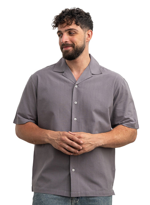Forest Grey Tennis Collar Linen Shirt