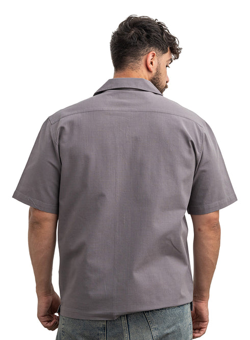 Forest Grey Tennis Collar Linen Shirt