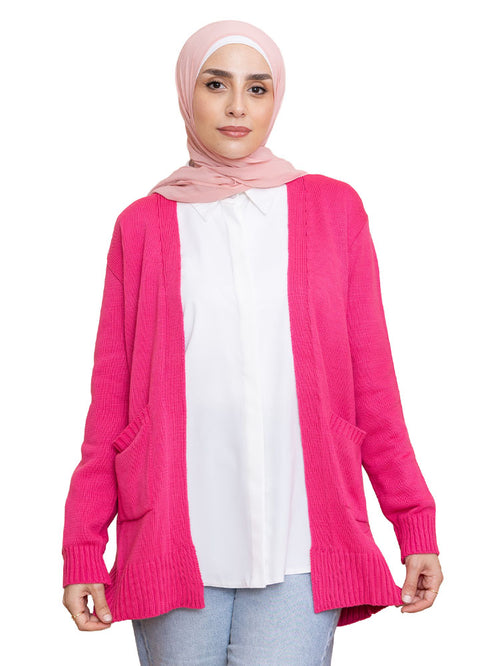 كارديجان سادة بجيب - فوشيا بينك
