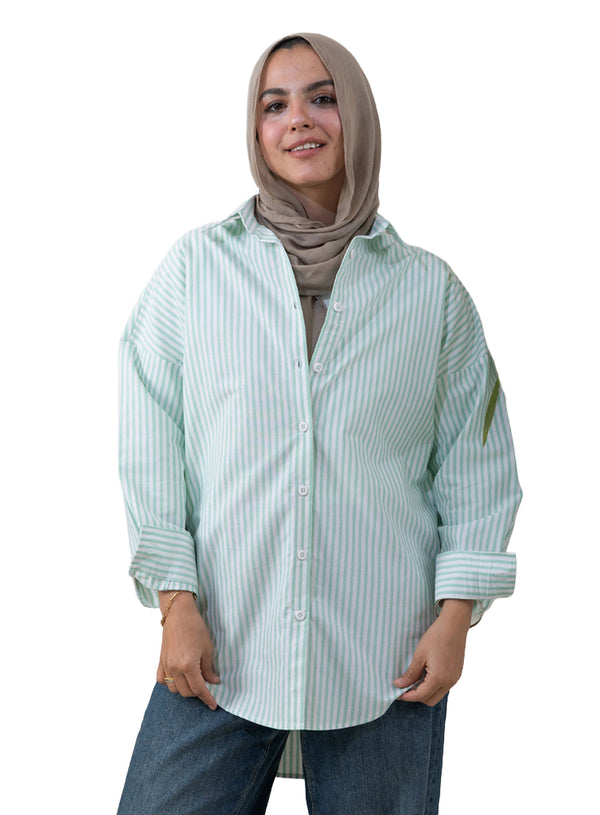 Green - Design 2 Stripped Over-Size Shirt