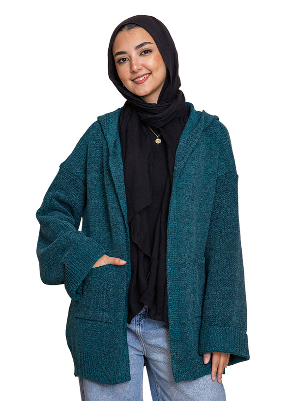 Green Olive Pocket Velvet Cardigan