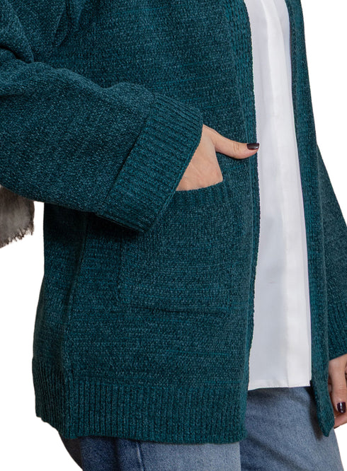 Green Olive Pocket Velvet Cardigan