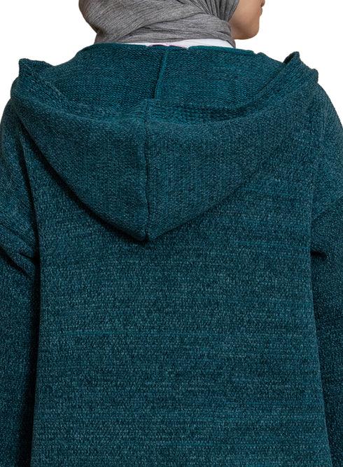 Green Olive Pocket Velvet Cardigan