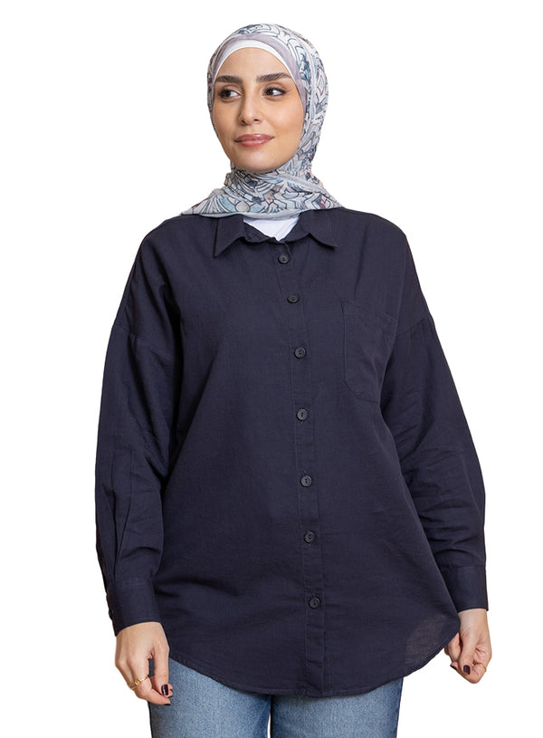 Indigo Pocket Over Size Linen Shirt