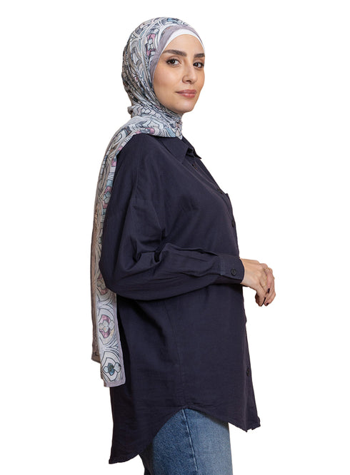 Indigo Pocket Over Size Linen Shirt