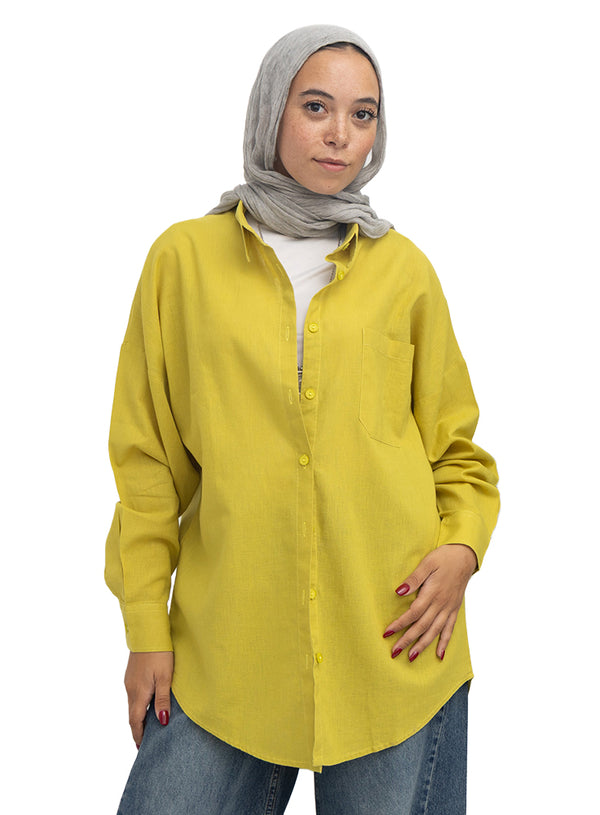 Lentil Pocket Over Size Linen Shirt