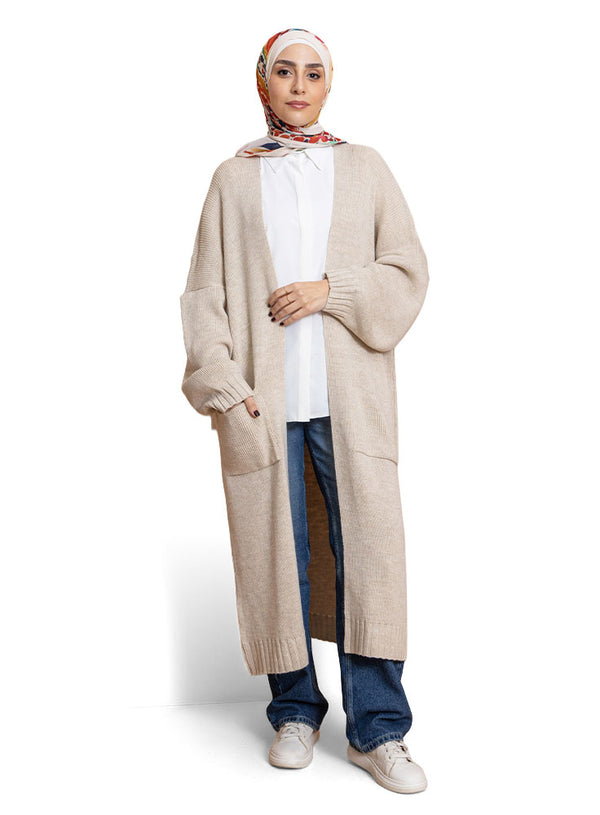 Light Latte Knit-Long Cardigan