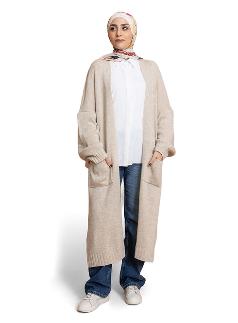 Light Latte Knit-Long Cardigan