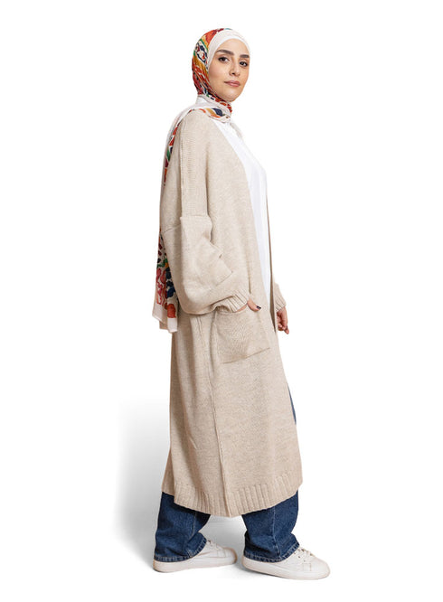 Light Latte Knit-Long Cardigan
