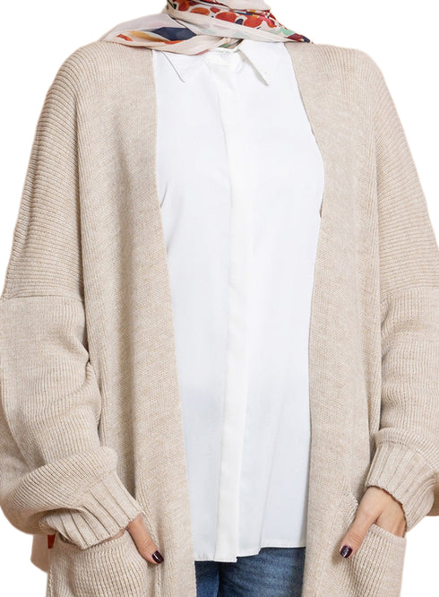 Light Latte Knit-Long Cardigan