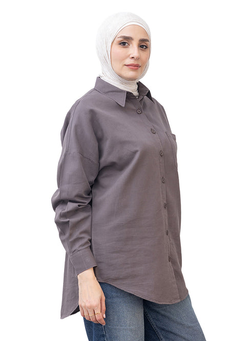 Magnet Pocket Over Size Linen Shirt