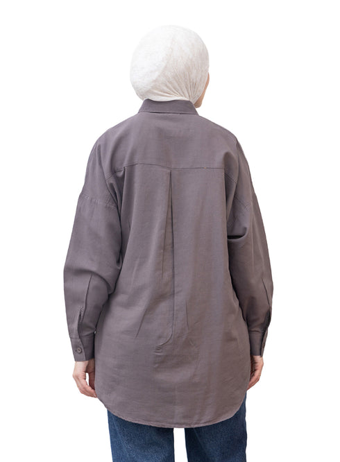 Magnet Pocket Over Size Linen Shirt