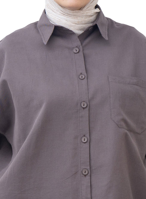 Magnet Pocket Over Size Linen Shirt